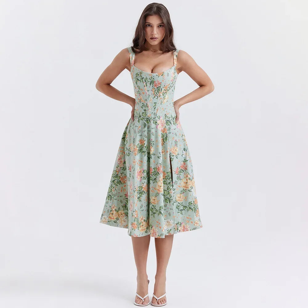 Vestido Midi Corpete Floral Julia Loja Kingseven Oficial