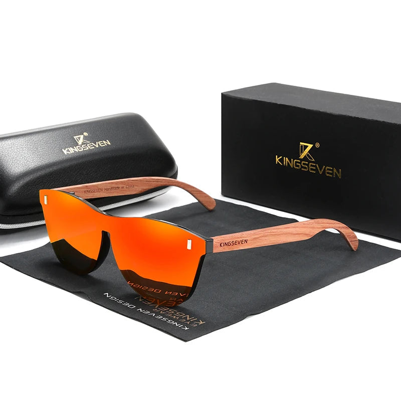 Óculos de Sol Kingseven Polarizado de Madeira com Lente Espelhada laranja